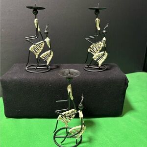 Rattan black Metal wire sculpture candle holders